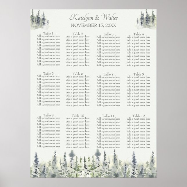 Póster Boda de Árboles Evergreen Trees de Madera Alta (Frente)
