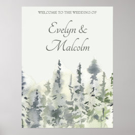 Póster Boda de Árboles Evergreen Trees de Madera Alta