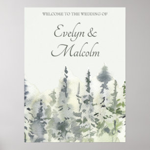 Póster Boda de Árboles Evergreen Trees de Madera Alta