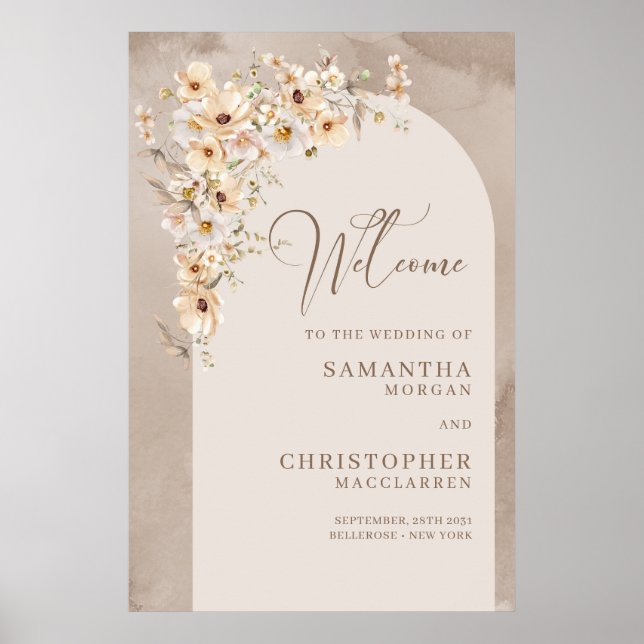 Póster Boda de arco acuarela de moda Bienvenida (Frente)