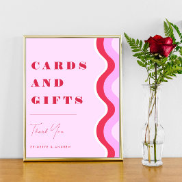 Póster Boda de audaz ola retro rosa y tarjetas y regalos 