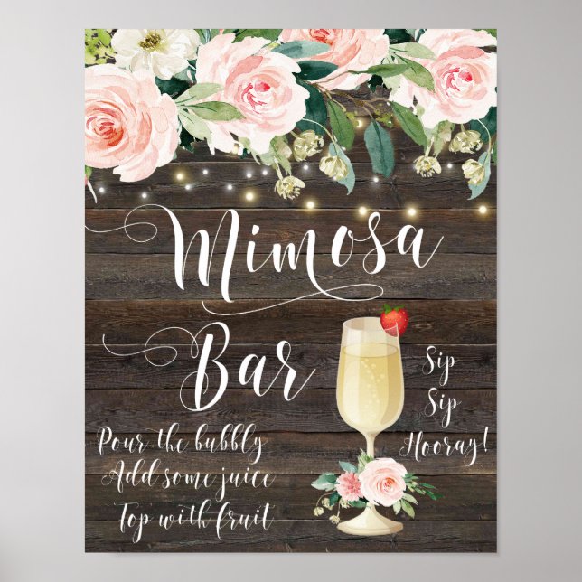 Póster Boda de bar Mimosa ruidoso Rótulo rosa (Frente)