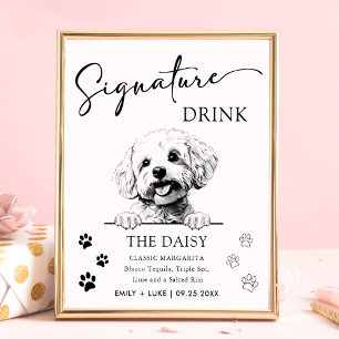 Póster Boda de Bichon Frise Dog Rótulo de bebida Signatur