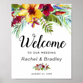 Póster Boda de bienvenida acuarela tropical floral