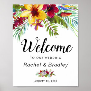 Póster Boda de bienvenida acuarela tropical floral