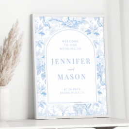 Póster Boda de bienvenida azul blanco chino Poster de sig