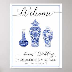Póster Boda de bienvenida Blue White Ginger Jar Chinoiser