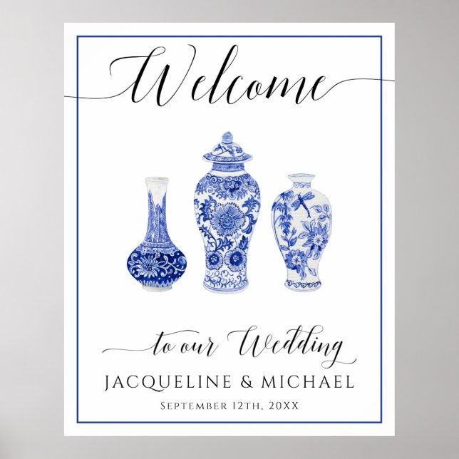Póster Boda de bienvenida Chinoiserie Blue White Ginger J (Frente)
