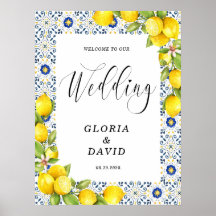 Boda de bienvenida con azulejos azules de limón