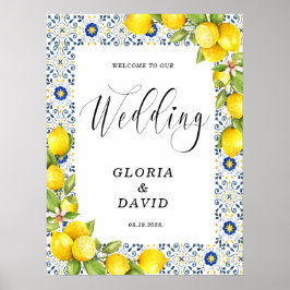 Póster Boda de bienvenida con azulejos azules de limón