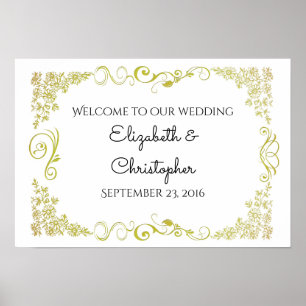 Póster Boda De Bienvenida Con Diseño De Flores Doradas