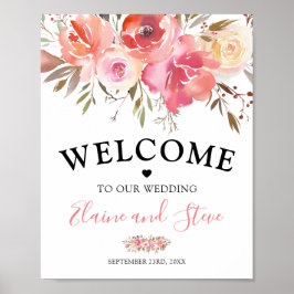Póster Boda De Bienvenida Con Floral De Salmón Rosa bonit