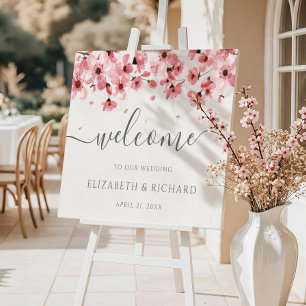 Póster Boda de bienvenida con flores de cerezo en acuarel