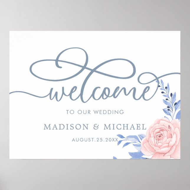Póster Boda de bienvenida con marco dorado rosado (Frente)