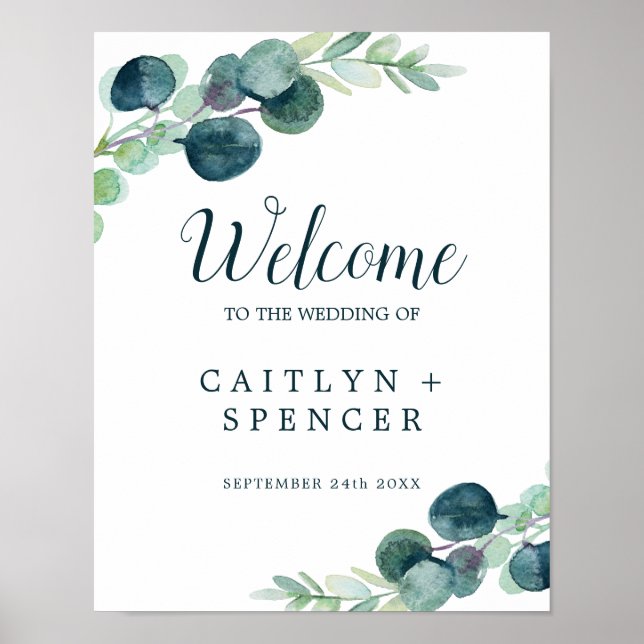 Póster Boda de bienvenida con vegetación exuberante y euc (Frente)