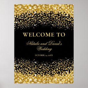 Póster Boda de bienvenida de Black Gold Purpurina