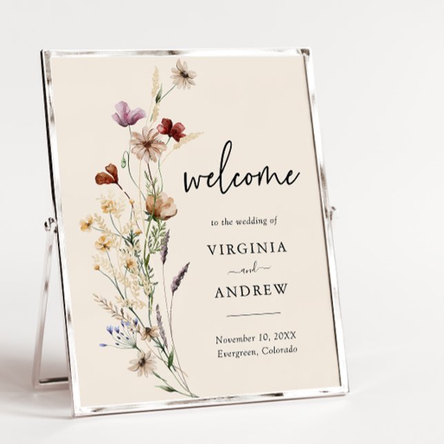 Póster Boda de bienvenida de bohemio con flores silvestre (Boho Wildflower Welcome Wedding Poster
)