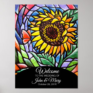 Póster Boda de bienvenida de girasol Rótulo de pintura Po