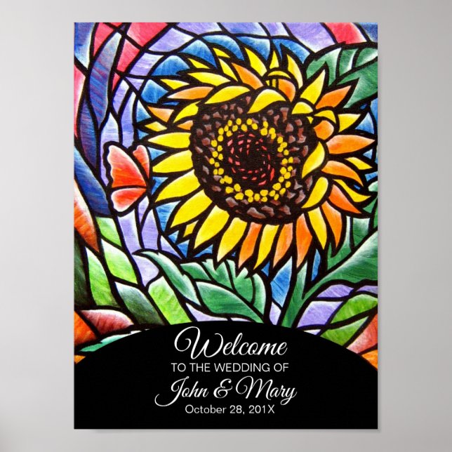 Póster Boda de bienvenida de girasol Rótulo de pintura Po (Frente)