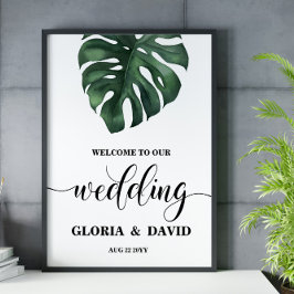 Póster Boda de bienvenida de la hoja verde de Monstera