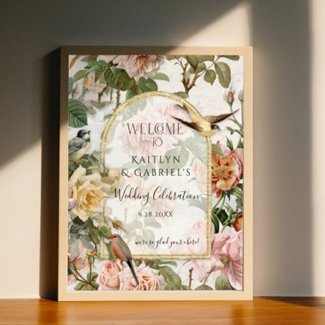 Póster Boda de bienvenida de las aves acuarelas botánicas (Subido por el creador)