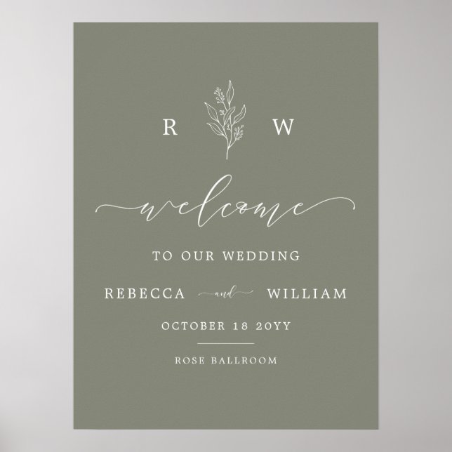 Póster Boda de bienvenida de Sage Green Floral Monograma  (Frente)