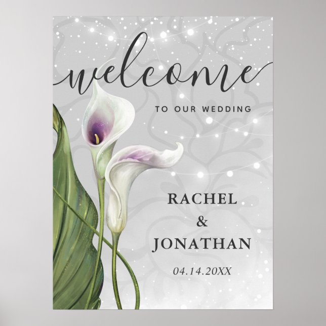 Póster Boda de bienvenida de White and Purple Calla Lily (Frente)