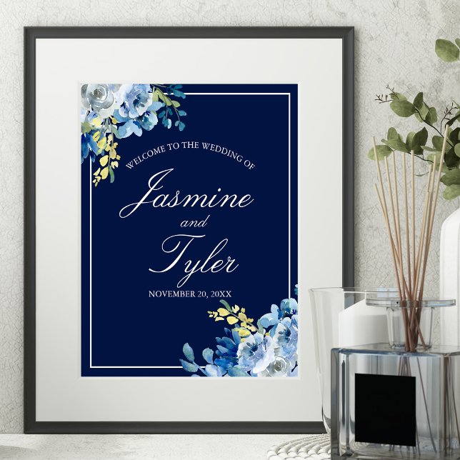 Póster Boda De Bienvenida Elegante De Floral Blanca Azul  (Subido por el creador)