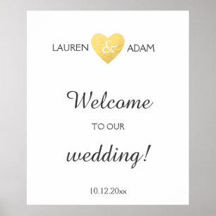 Póster Boda de bienvenida firma falso corazón de oro, nom