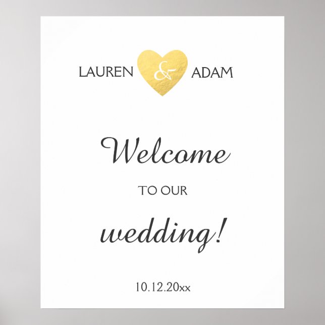 Póster Boda de bienvenida firma falso corazón de oro, nom (Frente)