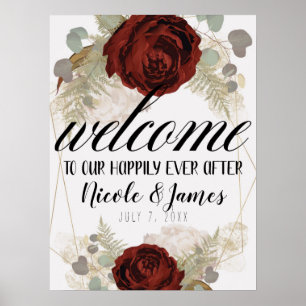 Póster Boda de Bienvenida Floral Botánica Glamuroso Vinta