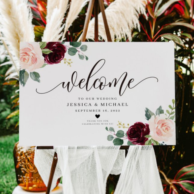 Póster Boda de bienvenida floral de Borgoña Rótulo Poster (Subido por el creador)
