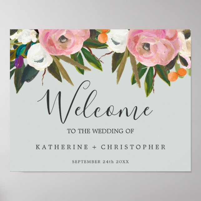 Póster Boda De Bienvenida Floral Pintada (Frente)