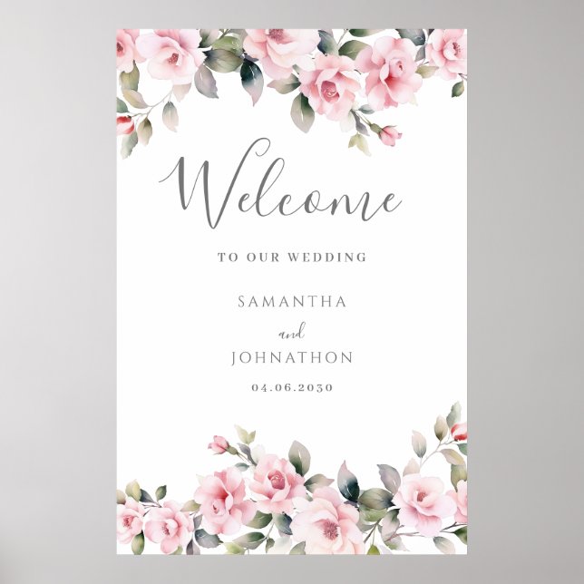 Póster Boda De Bienvenida Floral Rosa (Frente)
