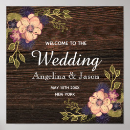 Póster Boda de Bienvenida Floral Rosa Rústica