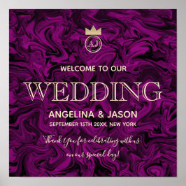 Póster Boda de bienvenida morado y dorado