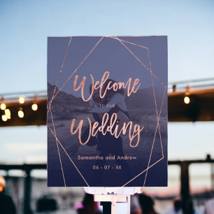 Póster Boda de bienvenida naval de oro rosa moderno