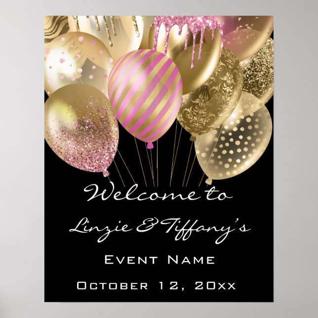 Póster Boda de bienvenida Poster Pink Gold Ballons (Frente)