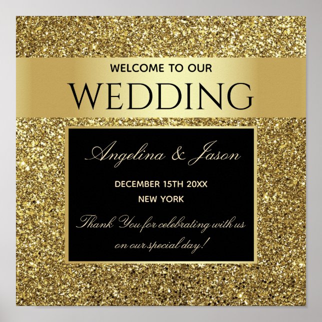 Póster Boda de bienvenida purpurina Gold (Frente)