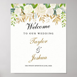 Póster Boda de bienvenida Rótulo Gold Floral Leaf Waterco