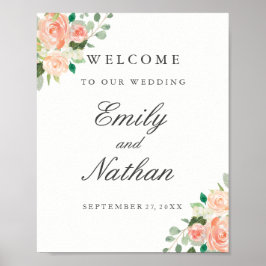 Póster Boda de bienvenida Rótulo Peach Rubor Watercolor F