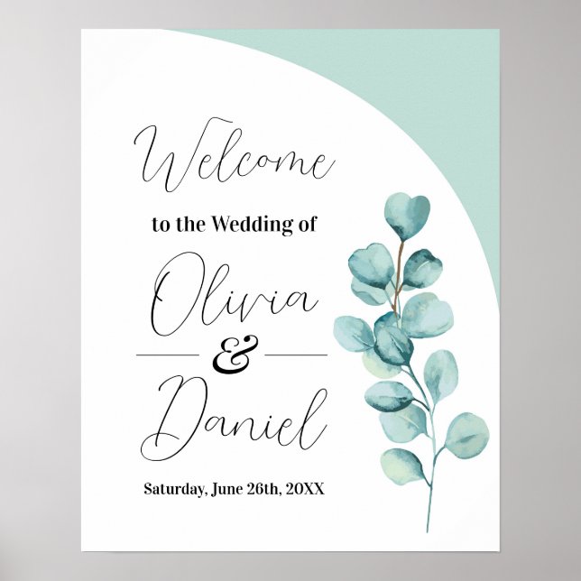 Póster Boda de bienvenida Rótulo Poster Eucalyptus deja l (Frente)