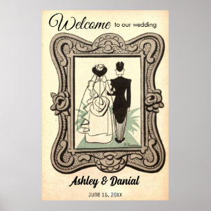 Póster Boda De Bienvenida Rústica Vintage Bride Groom