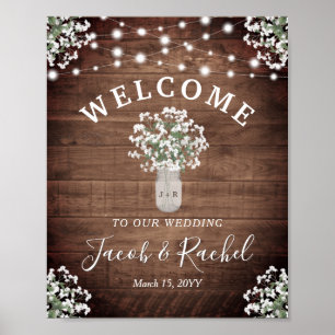 Póster Boda De Bienvenida Rústico Floral Mason Jar