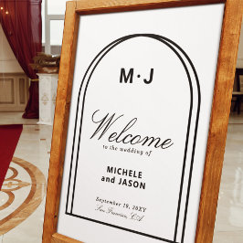 Póster Boda de bienvenida simple del arco blanco negro mi