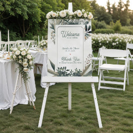 Póster Boda de Bienvenida Verde de Salvia Botánica Verde 