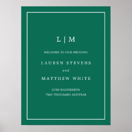 Póster Boda de bienvenida verde esmeralda monograma