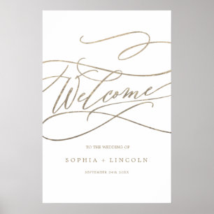 Póster Boda de bienvenida vertical de caligrafía de oro r