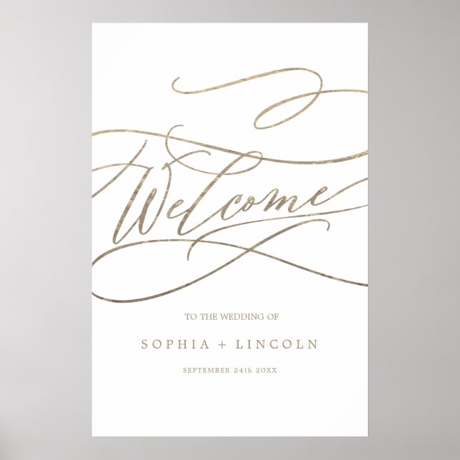 Póster Boda de bienvenida vertical de caligrafía de oro r (Frente)