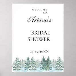 Póster Boda de bosque de pino acuarela